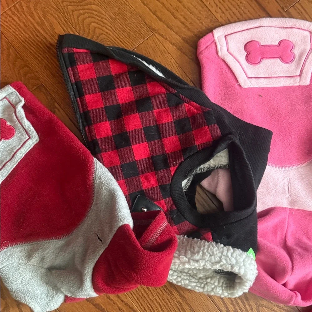 Assorted 9 Dog Sweaters and Accessories for small dog.